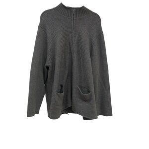 Eileen Fisher Gray 100% Merino Wool Zipper Cardigan Sweater